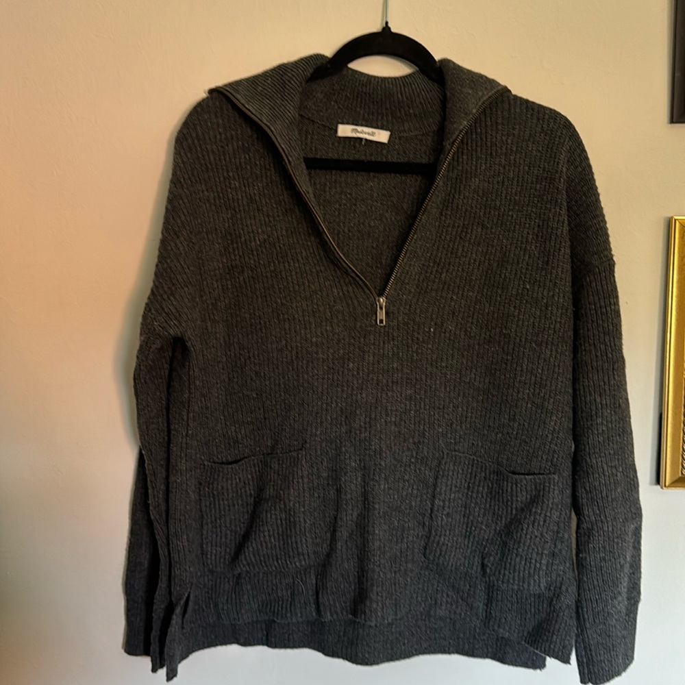 Madewell merino wool blend half zip sweater grey